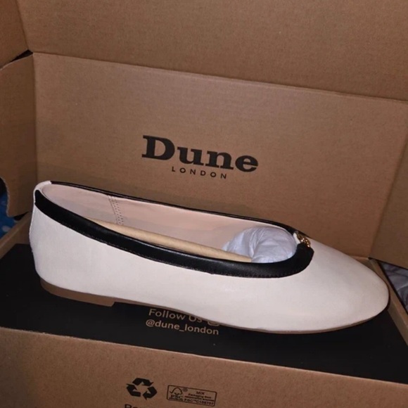 Dune Shoes - Dune London Women's Classic Cream and Black Flats